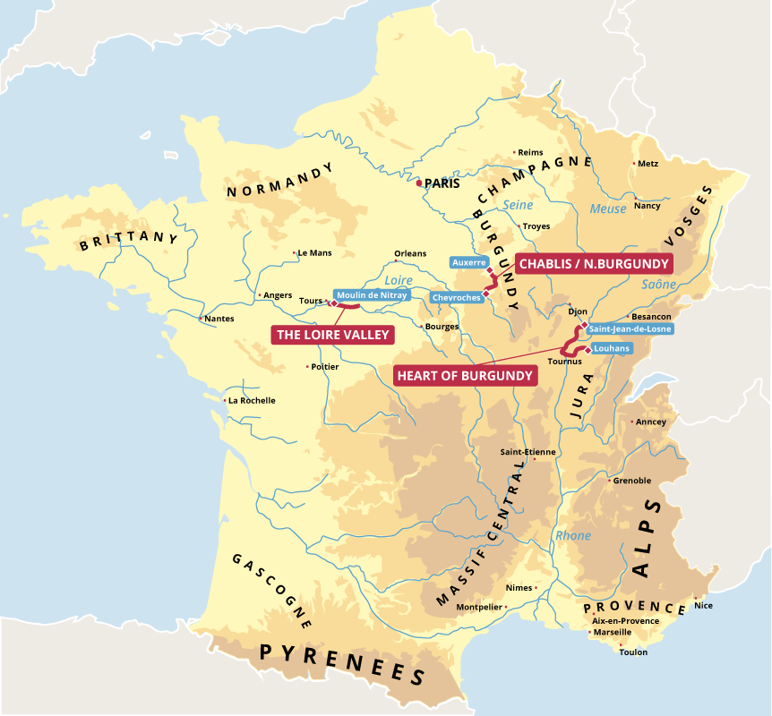 Map of where we cruise in France
