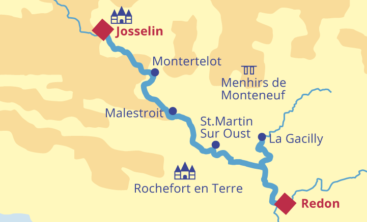 Barge Nymphea Brittany cruise map
