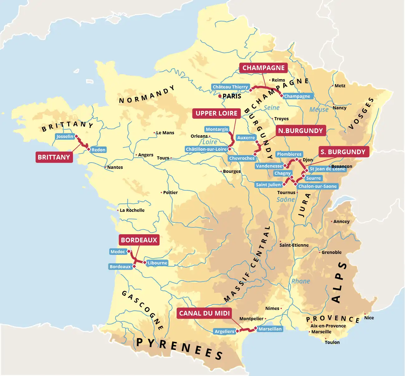 france-map-2026 French Canal Boat Company barge cruise map