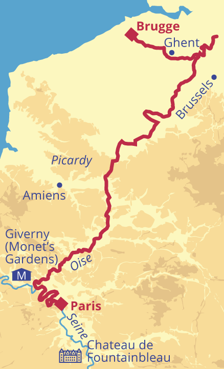 Aurora Brugge to Paris map